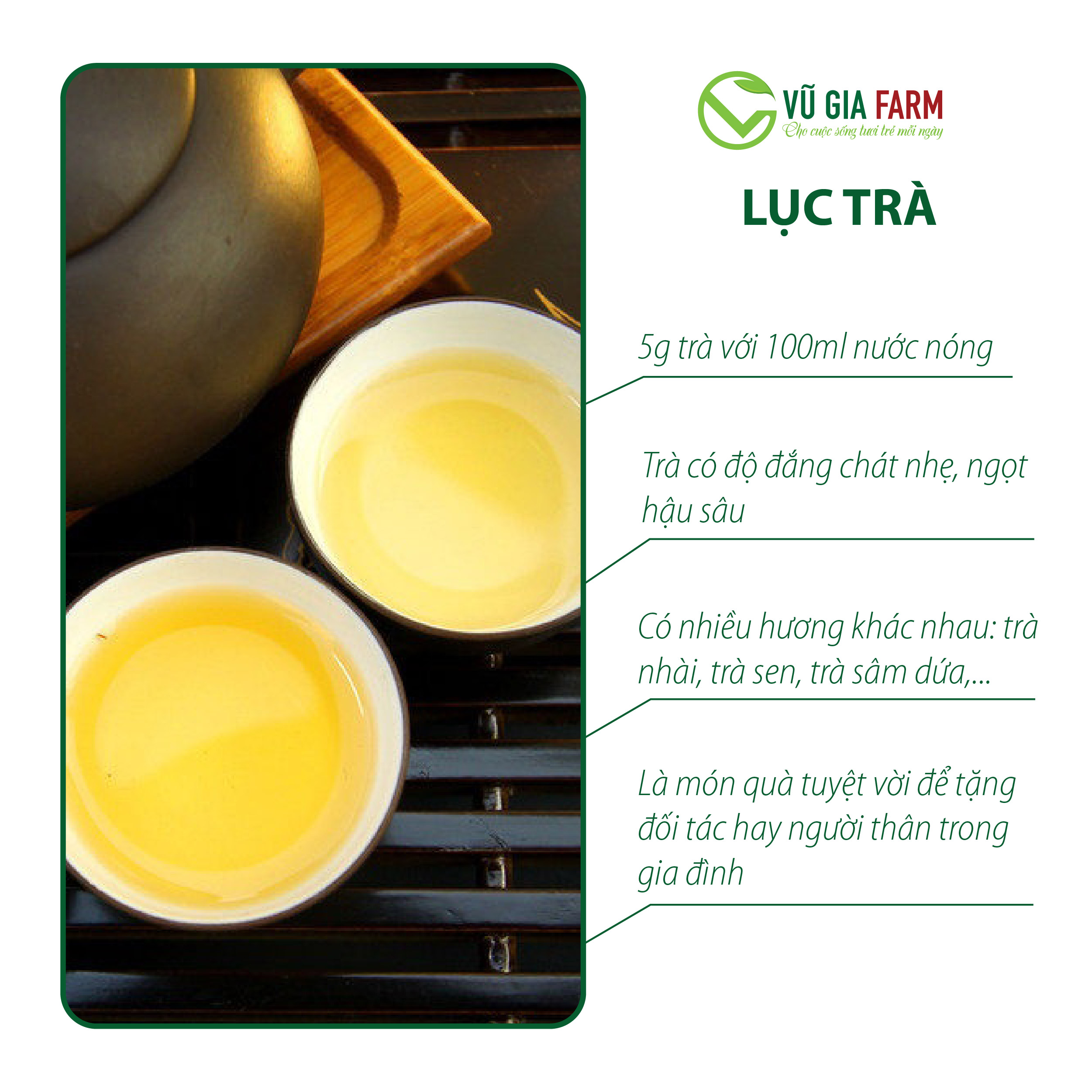 Lục Trà ( Trà Xanh) Nguyên Chất Vũ Gia (100g/ túi) - Hình ảnh 3