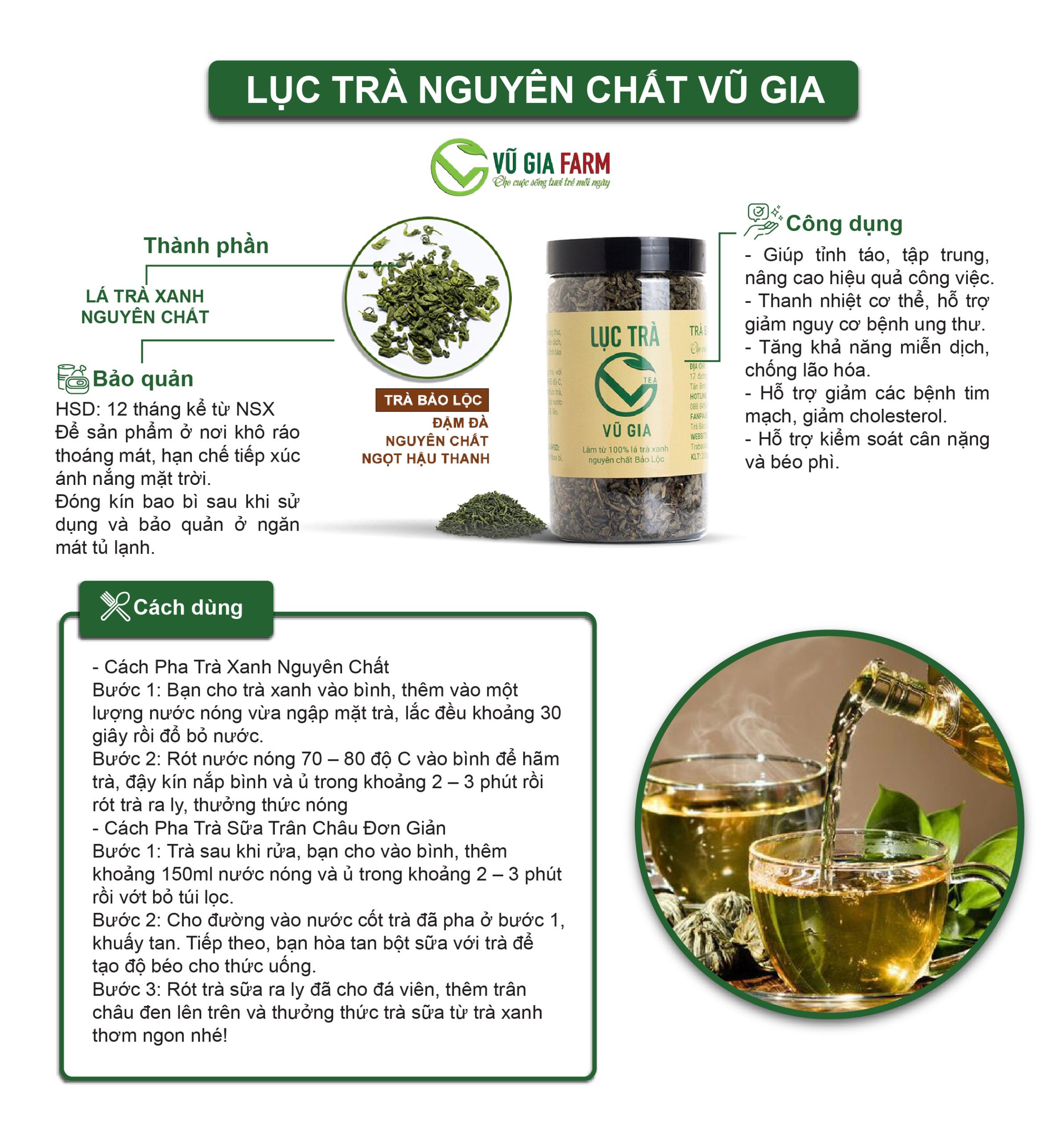 Lục Trà ( Trà Xanh) Nguyên Chất Vũ Gia (100g/ túi) - Hình ảnh 2