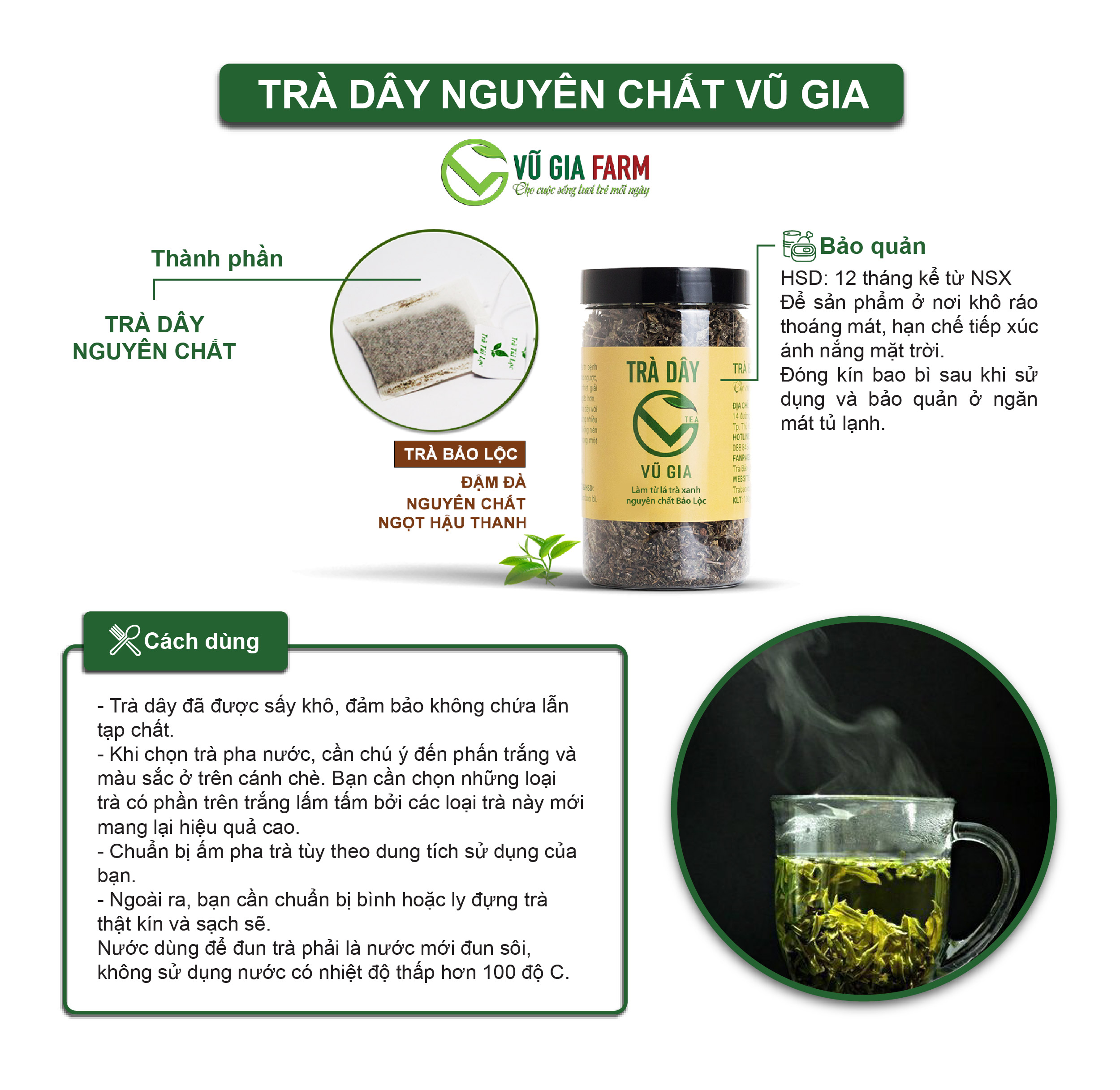 Trà Dây Nguyên Chất Bảo Lộc Vũ Gia (100g/ túi) - Hình ảnh 5