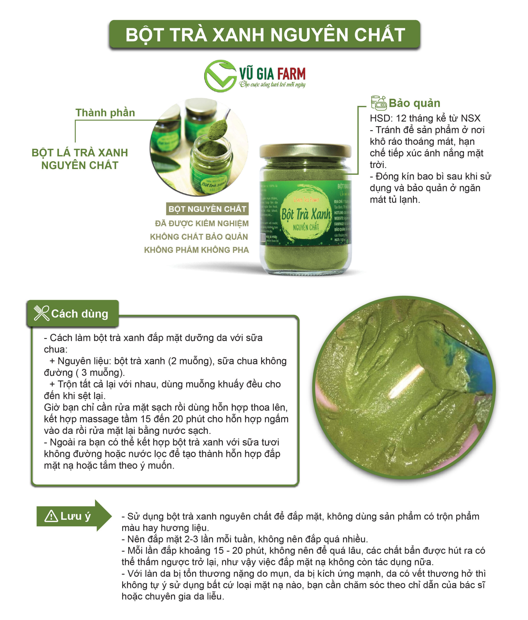 Bột Trà Xanh Nguyên Chất Vũ Gia (100g/ túi) - Hình ảnh 2
